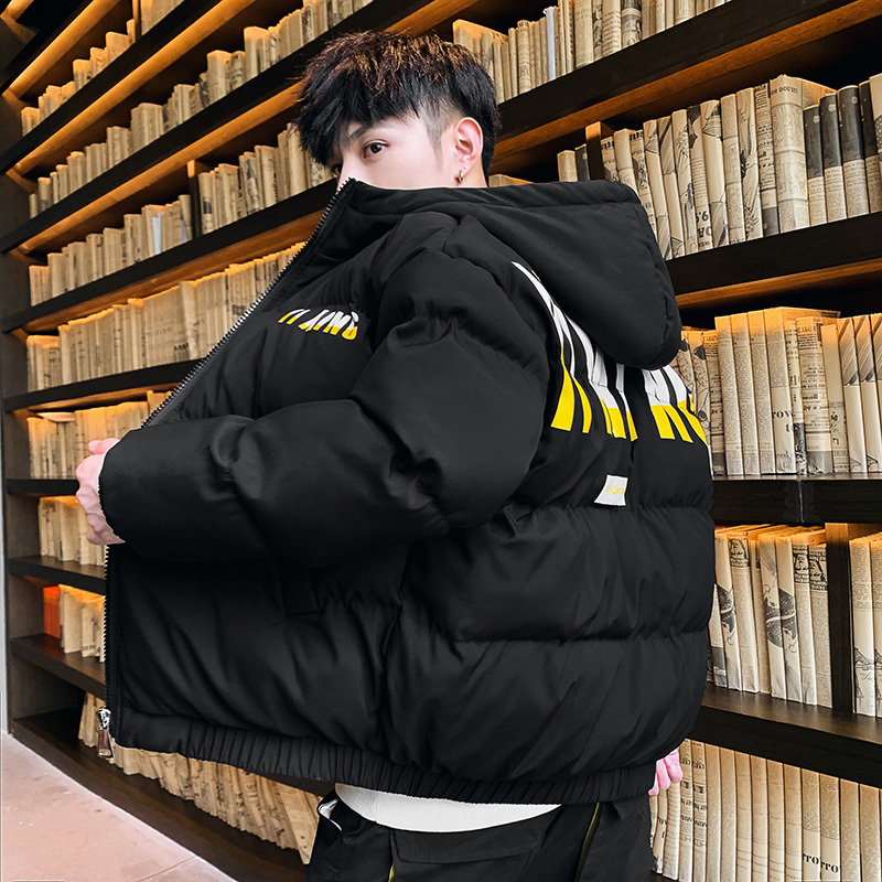 Winter Warm Cotton-padded Coats Men Letter Printed Thicken Jacket Fashion Street Thick Jackets Hooded Outerwear Men's Clothing 201214