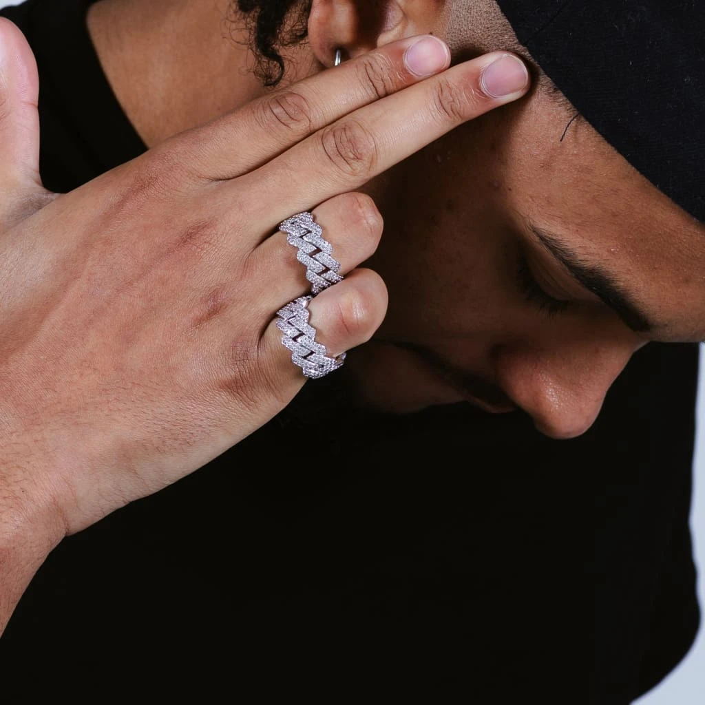 2024 Wholesale High Quality Hip Hop Men Jewelry Micro Pave 5A CZ Iced Out Bling Cuban Link Chain Band Finger Rings Drop Ship