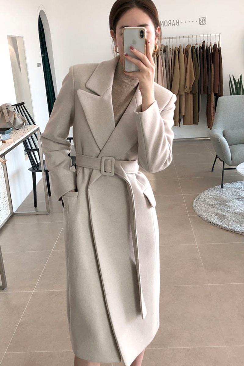 Women's Long Coat For Autumn Or Warm Winter Lady Fashion With Belt 201222