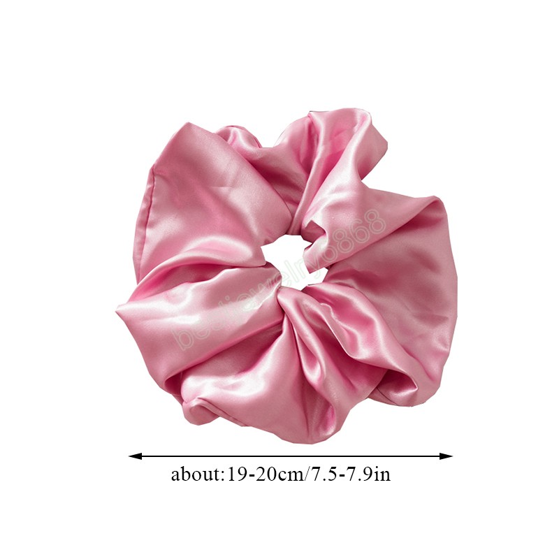 Satin Silk Solid Color Oversized Scrunchies Leopard Floral Print Elastic Hair Bands Rings Women Girls Headband Hair Accessories