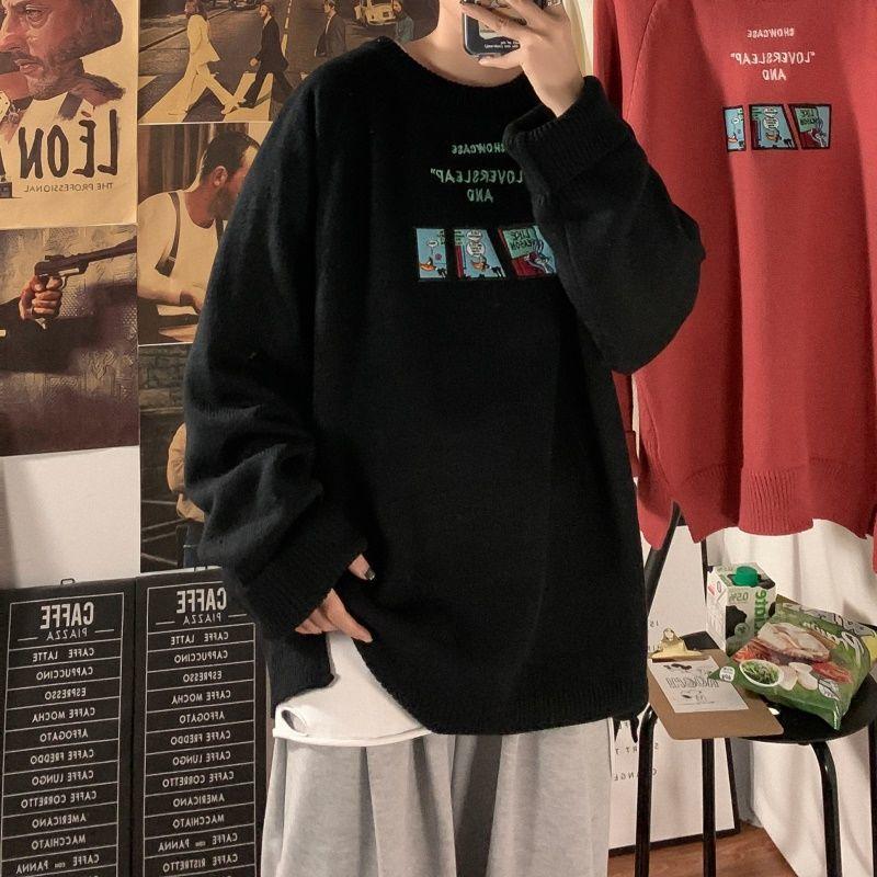 Hong Kong style sweater men's fashion ins versatile casual crew neck thickened T-shirt winter Korean fashion student sweater, Black 
Hong Kong style sweater men's fashion ins versatile casual crew neck thickened T-shirt winter Korean fashion student sweater, Black