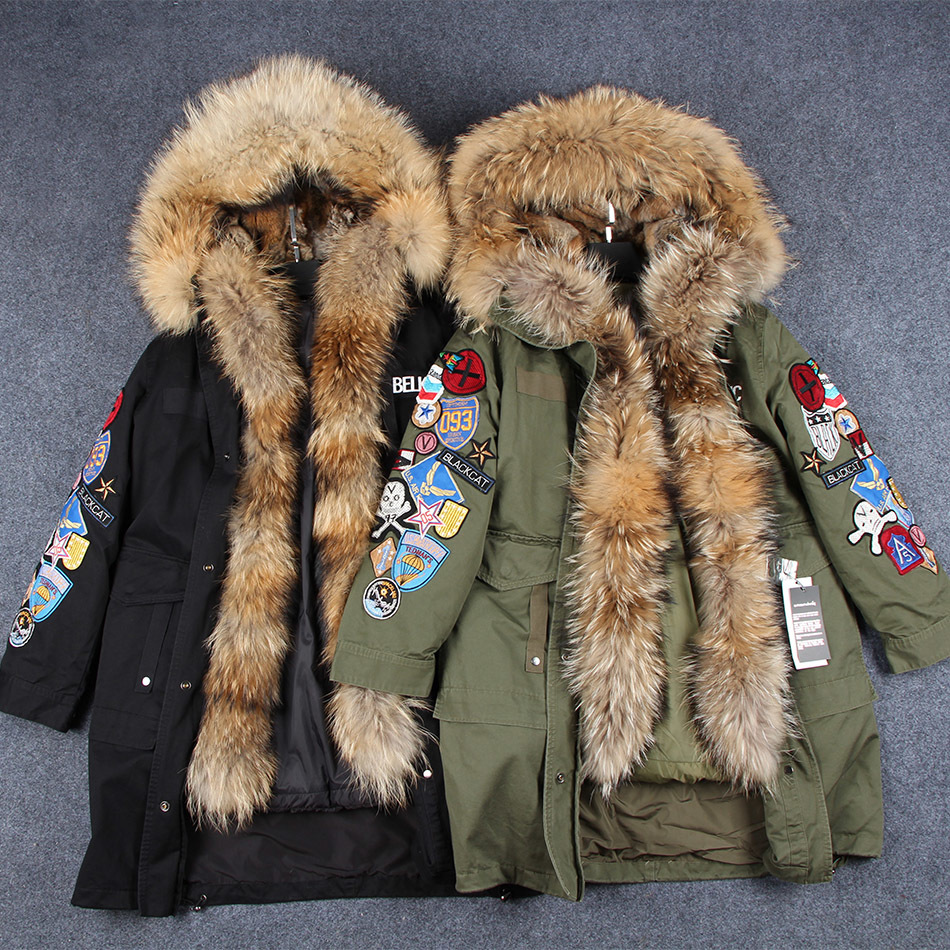 MaoMaoKong X-Long Embroidery Large real Fur Hooded Parkas Coat natural Fur women Jacket 201029