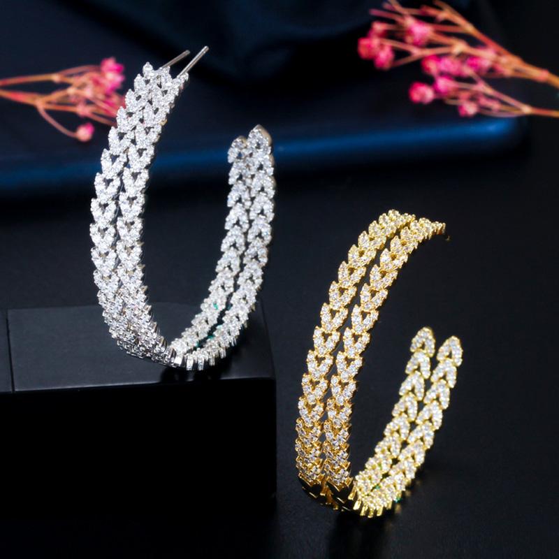 Pera 585 Gold Color Sparkling Cubic Zirconia Luxury Big Circle Round Women Hoop Earings Fashion Party Jewelry Accessories E5111