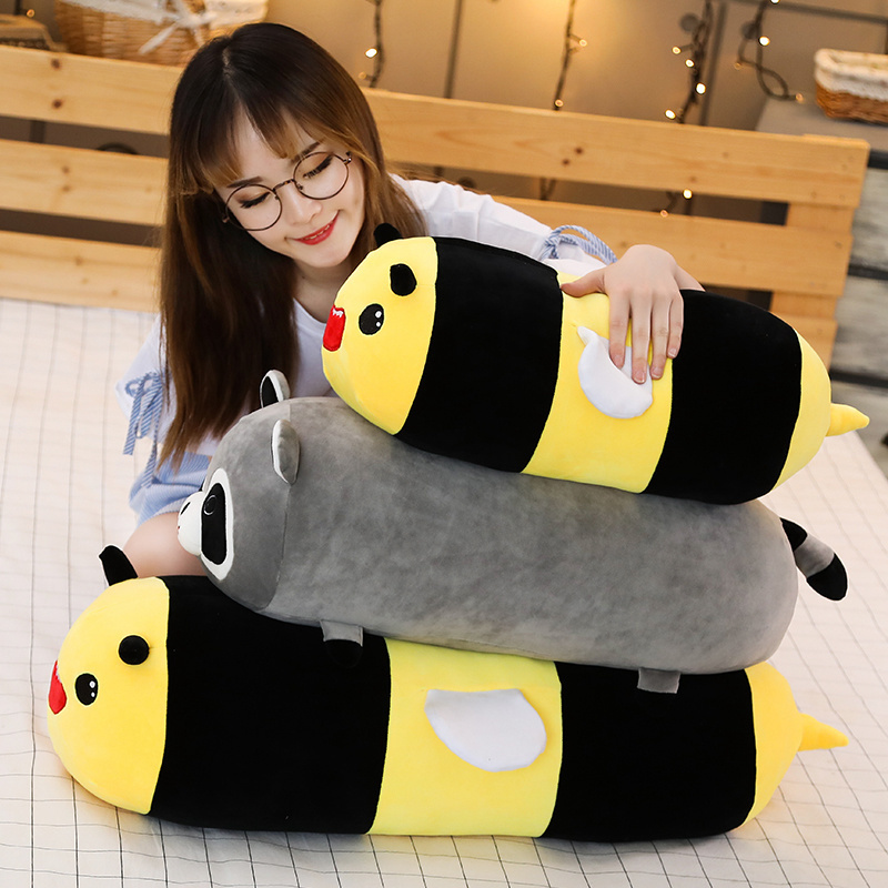 Cylindrical Animals Toys Long Cartoon Stuffed Plush Legs Pillow Panda Bear Frog Bee Pig Raccoon Sleeping Bolster Kids Adults LJ200902