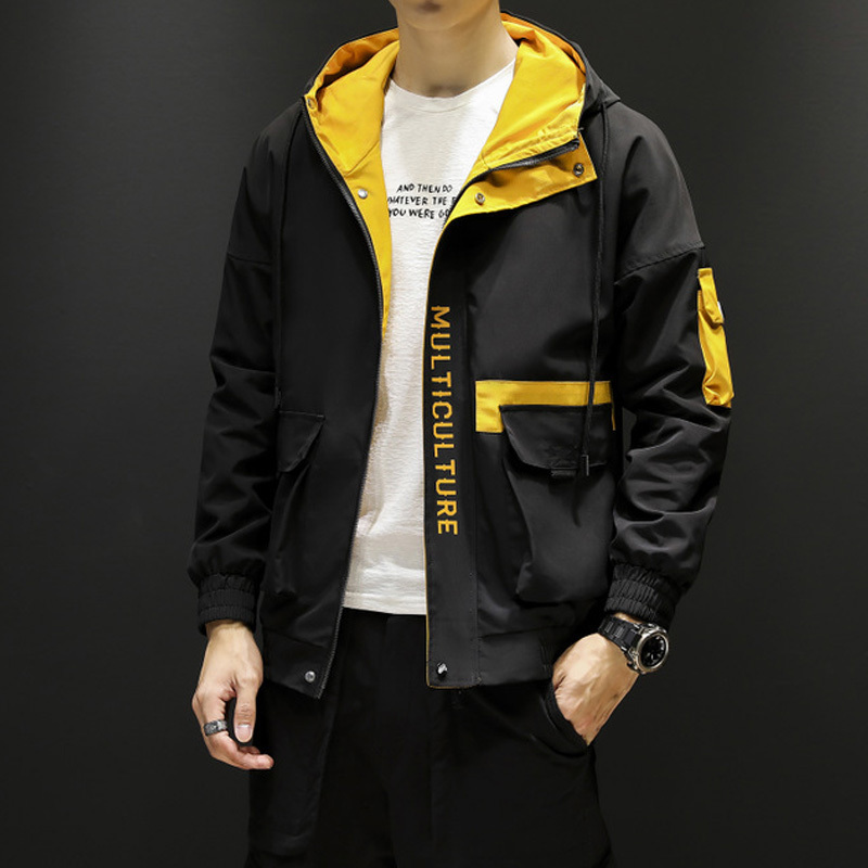 Autumn Hip Hop Hooded Patchwork Mens Jacket Coat Male Hoodies Coats 2019 Men Yellow Streetwear Hoody bomber jacket M4XL T200502