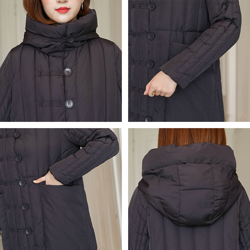 women's X-long jacket winter hooded parkas oversize office ladies outwear with buttons solid thick coat femme abrigo mujer 201027
