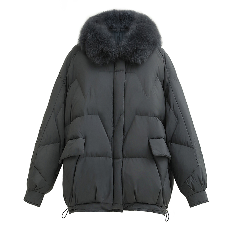KMVEXO 2020 Women Winter Parkas Short Solid Hooded Female Jacket Plus Size Loose Cotton Padded With Big Fur Casual Coat Ladies T200902