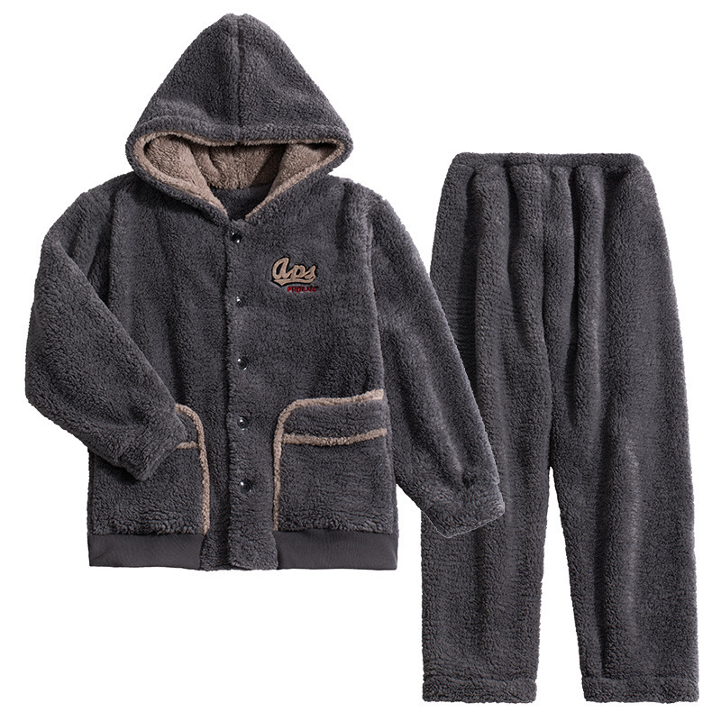 JULY'S SONG Men Pajama Sets Flannel Thicken Winter Warm Sleepwear Suit Pyjamas Hooded Casual Coral Fleece Sleep Homewear 201111