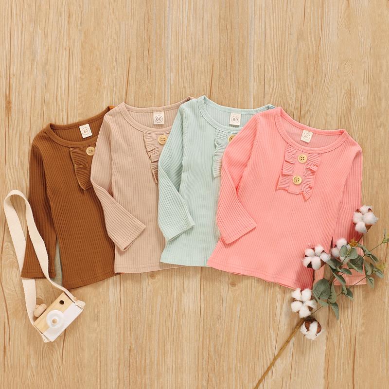 Autumn Winter New Striped Baby Girls Long Sleeve T-shirt Solid Color Ruffle Decoration Button Classic Round Neck Spring Clothing
Autumn Winter New Striped Baby Girls Long Sleeve T-shirt Solid Color Ruffle Decoration Button Classic Round Neck Spring Clothing