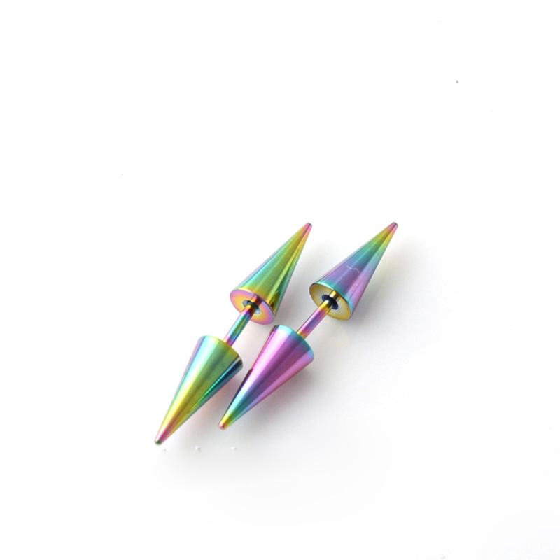 Hip Hop Colorful Ear Clip Stud Earrings Punk Men's Stainless Steel Cone Puncture Earrings Jewelry Men Women Wholesale