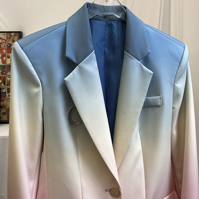 EAM Women Colorful Gradual Color Blazer Lapel Long Sleeve Loose Fit Jacket Fashion Spring Autumn 1Z587 201114