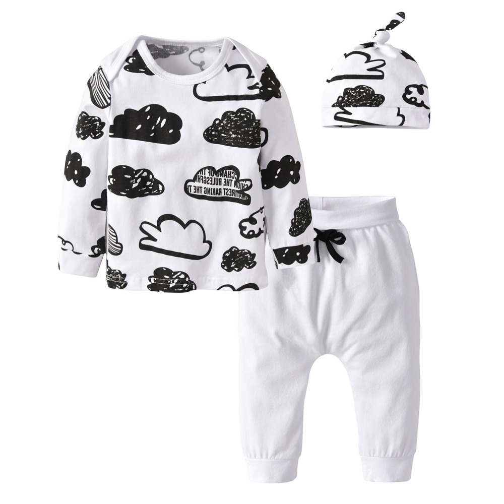 Newborn Infant Baby Boys Girls Clothes Cloud Print Long Sleeve T Shirt Tops+Pants+Hat Autumn Toddler Outfits Clothing Set LJ201223