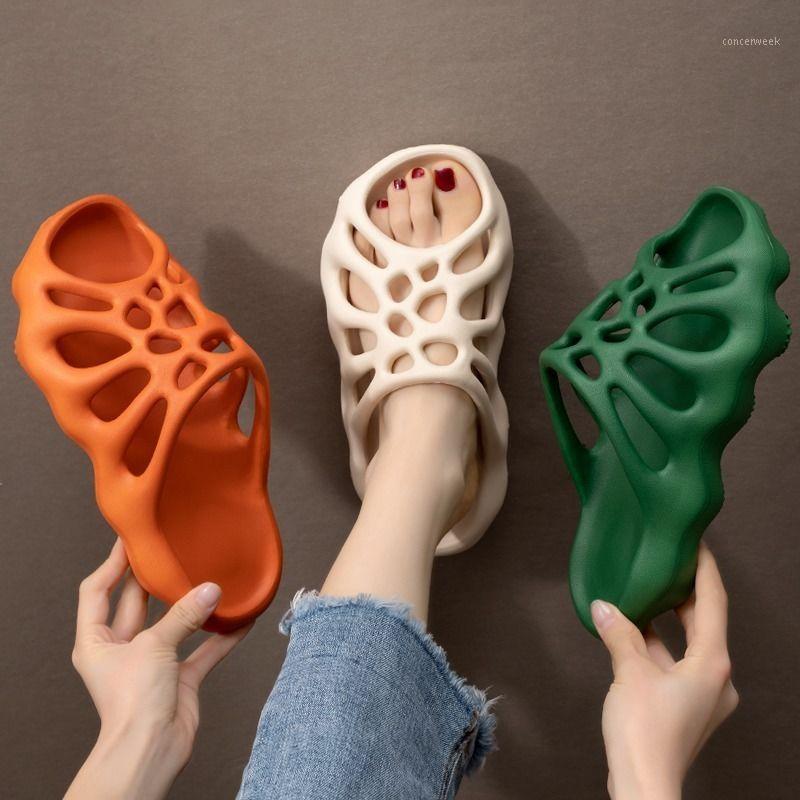 New Fashion Skull Slippers Summer Wear Thick Bottom Height Increase Couples Large Size Beach Spider Web Wear Slippers1, Beige