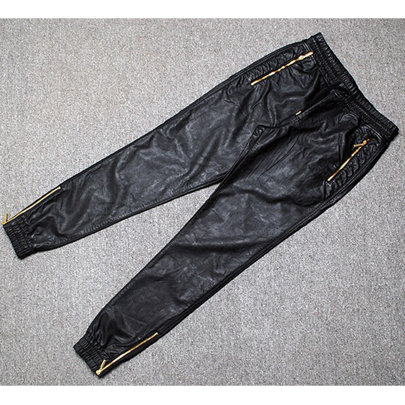 Men Joggers Faux Leather Jogger Pants Side Zipper Hip Hop PU Leather Harem Pants Zippered Leg Opening Pants Drawstring Waist 201114