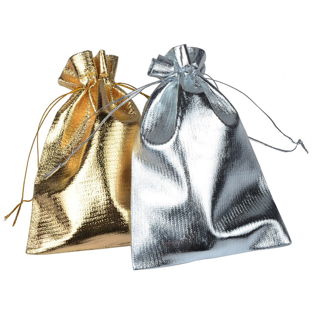 7x9 9x12 10x15cm 13x18cm Adjustable Jewelry Packing Gold Silver Color Drawstring Bag Drawable Cloth Bags Wedding Gift Bags & Pouches Wholesale Price