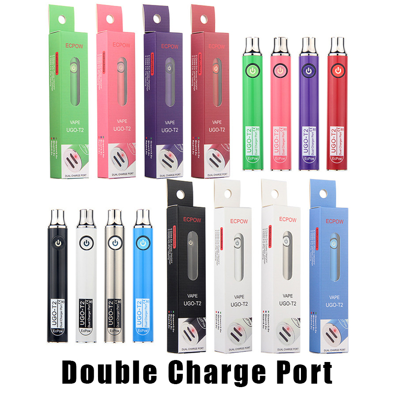UGO T2 Dual Port USB Charge 510 Thread Vape Pen Empty Cartridge Battery with 650 900 mAh Preheating VV Vaporizer Variable Voltage eCigs
UGO T2 Dual Port USB Charge 510 Thread Vape Pen Empty Cartridge Battery with 650 900 mAh Preheating VV Vaporizer Variable Voltage eCigs