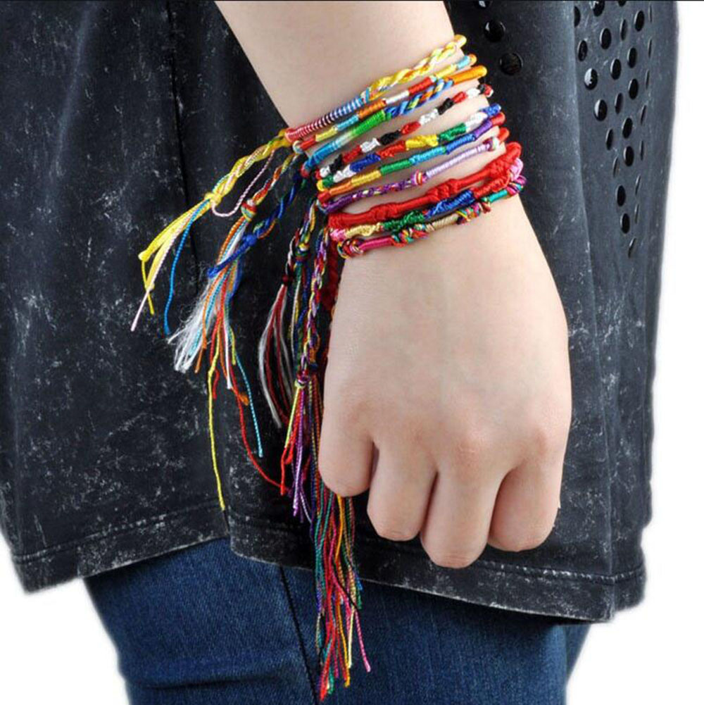 Ethnic Handmade Weave Rope Bracelet Colorful Rainbow Woven Braided Rope Cord Bracelets Friendship Thin String Strand Bracelets