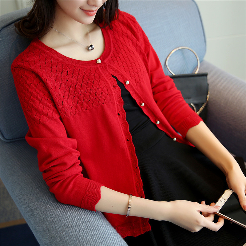 2019 New Longsleeved knitted cardigan short shawl jacket summer airconditioned sweater spring and autumn with thin sweater T200815