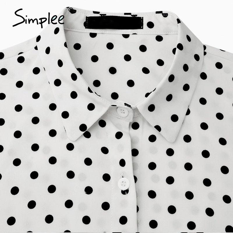 Simplee Fashion dot loose women's top Bubble Sleeve Chiffon Long Sleeve Shirt High street style Lapel top autumn winter 201126