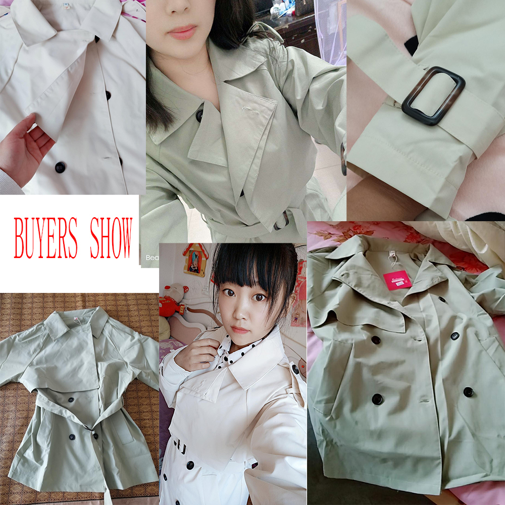 Women Short Trench Spring Windbreaker Coats Casual Loose Safari Clothes Fashion Stand Collar Drawstring Female Trench Coat 201030
