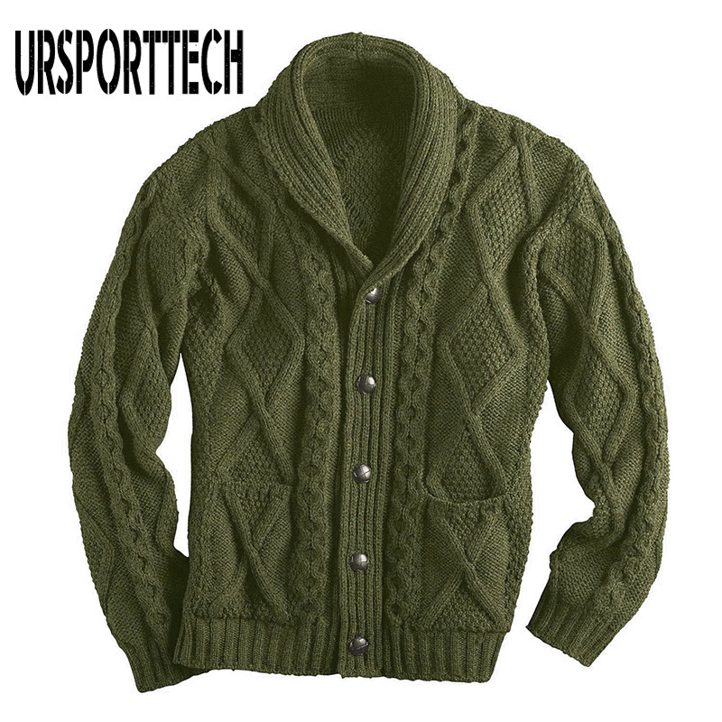 100% Irish Merino Wool Aran Button Men's Autumn Winter New Cardigan Sweatercoat Slim Fit Warm Knitted Sweater Coat 201210
