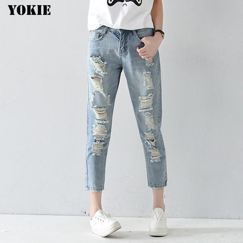 Plus size 25-32 Hole ripped jeans women harem pants loose ankle-length pants Boyfriends For woman Ladies skinny jeans 201029
