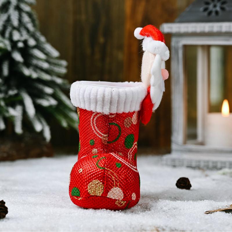 Cartoon Santa Snowman Head Christmas Boots Xmas Kids Candy Gift Bag New Year Home Christmas Tree Decorations Pendant Stockings