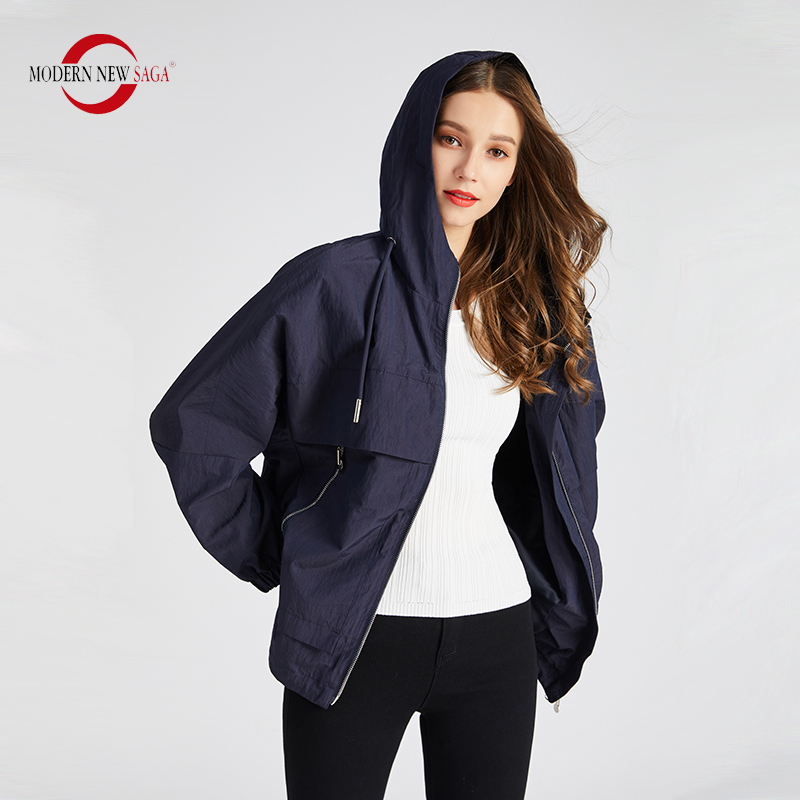 MODERN NEW SAGA Women Jacket Hooded Autumn Jacket Women Spring Ladies Jackets Fashion Female Jackets Coats Windbreaker Pink 201112