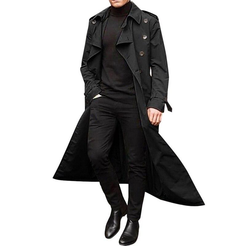 Men's Trench Coats Thin Men Coat Long Slim Double-Breasted Lapel Windbreaker Male Fashion Spring Autumn Design B4