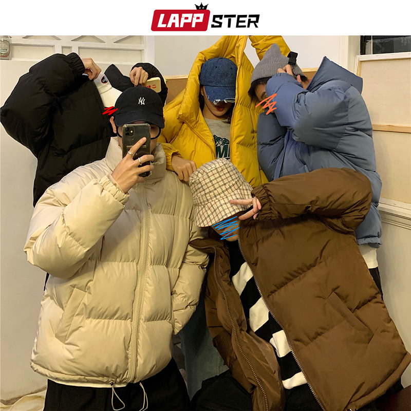LAPPSTER Men Harajuku Colorful Bubble Coat Winter Jacket Mens Streetwear Hip Hop Parka Korean Black Clothes Puffer Jackets 201218
