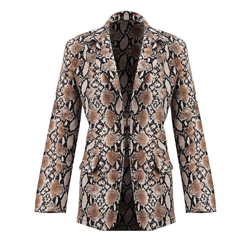 2019 Chic Women Snake Print Blazer Notched Collar Long Sleeve Coat Female Outerwear Women Suit Top OL Jacket Female Thin Coat T200319