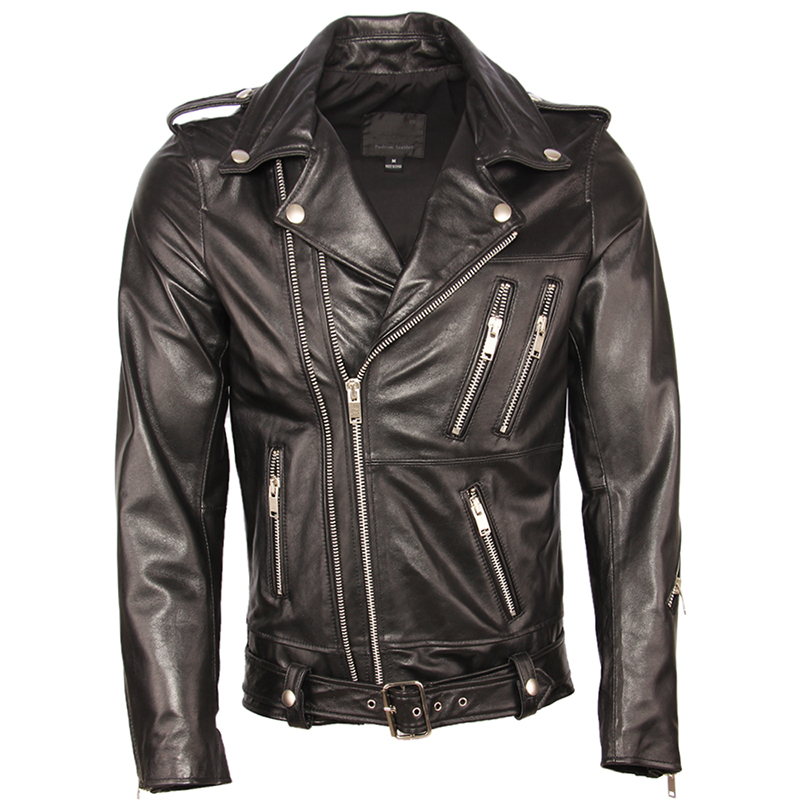 Motorcycle Leather Jacket Men Genuine Leather Jackets 100% Cowhide Sheepskin Moto Biker Leather Jacket Man Skin Coat Autumn M353 201128
