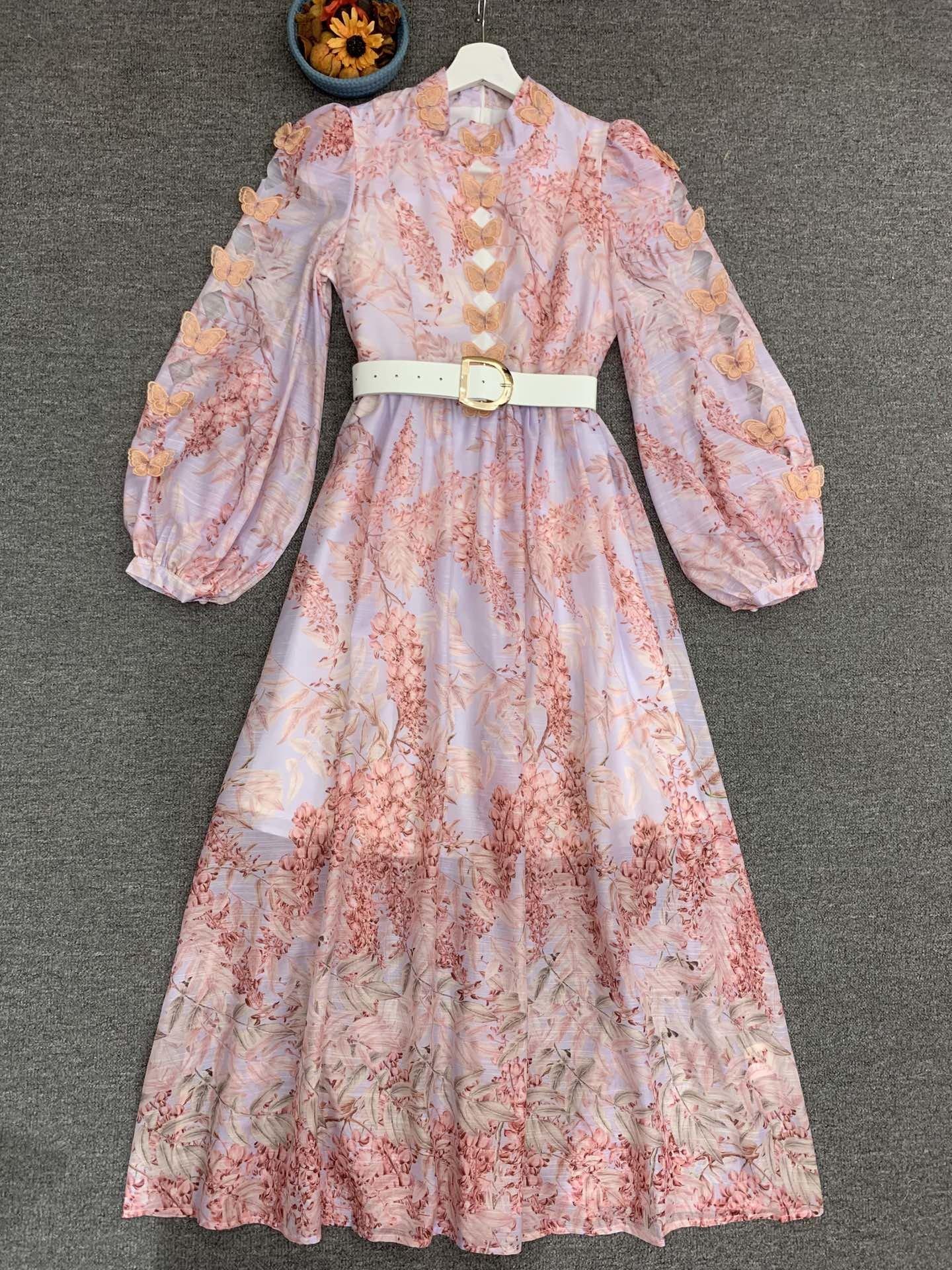 Europe station women's dress 2020 autumn new standing-collar print embroidery three-dimensional butterfly decoration over the knee long, Pink
Europe station women's dress 2020 autumn new standing-collar print embroidery three-dimensional butterfly decoration over the knee long, Pink
