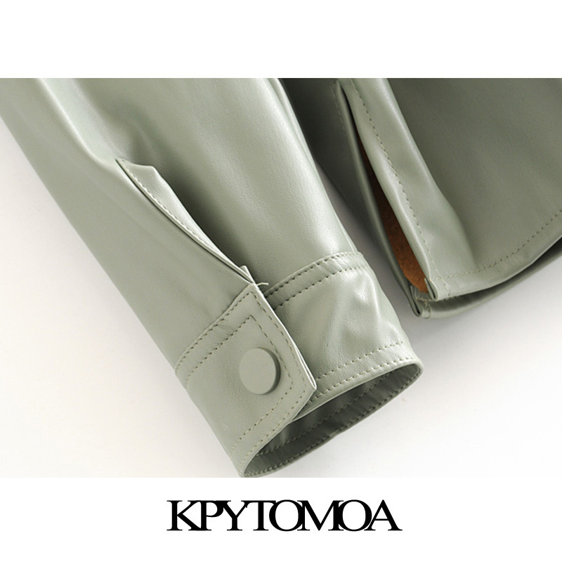KPYTOMOA Women 2020 Street Fashion PU Faux Leather With Belt Jacket Coat Vintage Long Sleeve Pockets Female Outerwear Chic Tops LJ201127