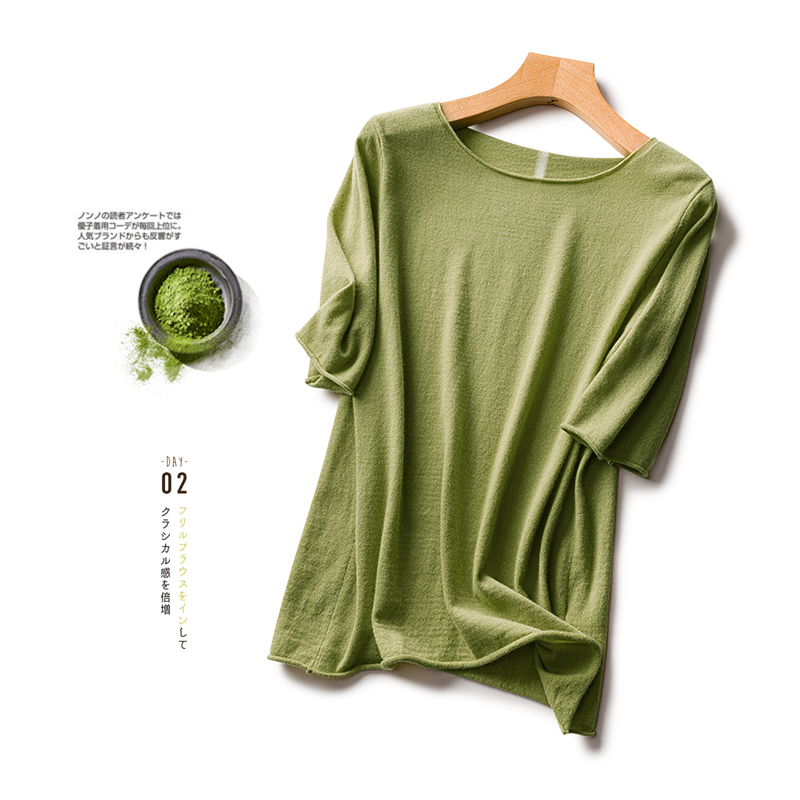 VOGGIN Merino wool sweaters for women three quarter sleeve top pullovers hemming O neck base layer ladies worsted clothes 201225
