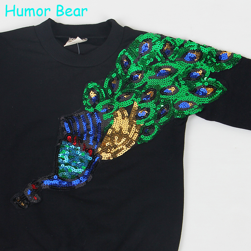 Humor Bear Girls Clothing Sets Winter Wool Sportswear Long Sleeve peacock Embroidered Sequinsets Kids Clothing Sets Y1107