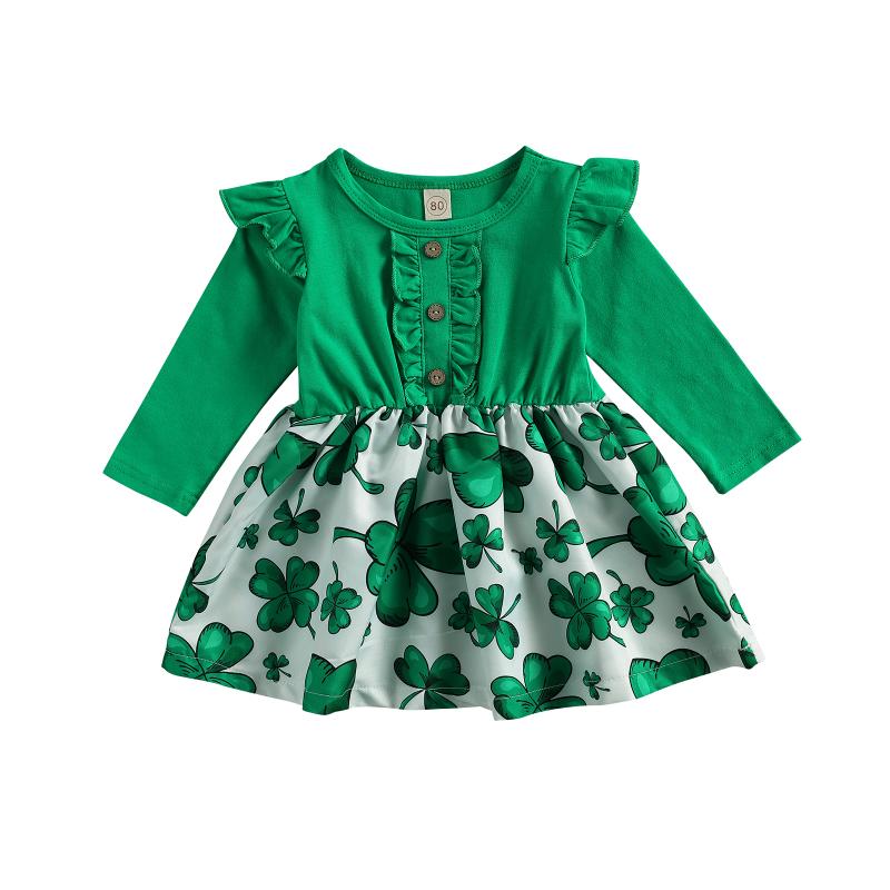 Toddler Kid Baby Girl's Four Leaf Clover Print Splicing One-piece Dress Round Neck Long Sleeve Falbala Button Casual Dresses, Green
Toddler Kid Baby Girl's Four Leaf Clover Print Splicing One-piece Dress Round Neck Long Sleeve Falbala Button Casual Dresses, Green
