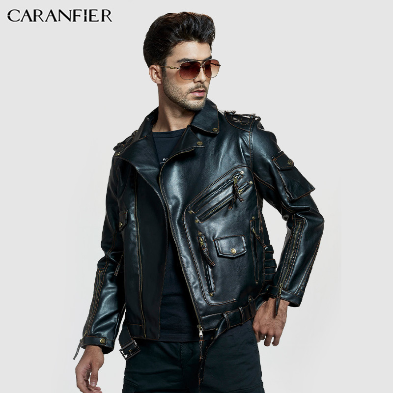 CARANFIER Men Clothing Vintage Mens Jackets Coats Motorcycle Biker Faux Leather Jacket Men Classic High-quality Handmade Jackets 201128