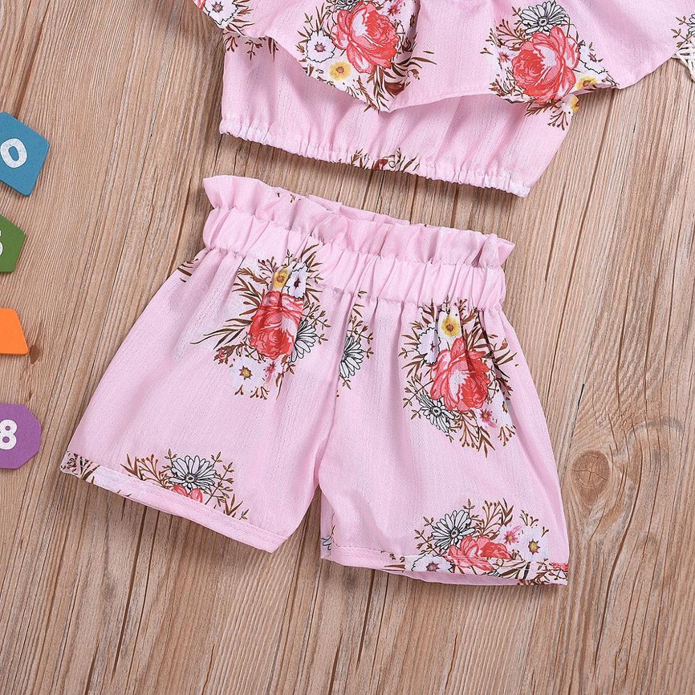 Humor Bear Girl Clothes Set Baby Summer Clothes Toddler Baby Kids Clothes Sling Floarl Off Shoulder Ruffled Top+ Pant 2pcsX1019
