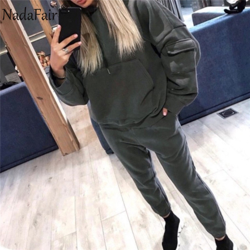 Nadafair 2Piece Women's Tracksuit Oversized Hoodie And Pants Autumn Winter Solid Outfits Casual Sport Suit Two Piece Set Women 201104