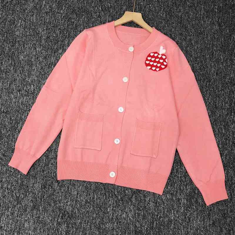 Sweater women' early autumn new love red apple knitted round neck sweater single breasted girl powder fashion small cardigan trend, Pink
Sweater women' early autumn new love red apple knitted round neck sweater single breasted girl powder fashion small cardigan trend, Pink