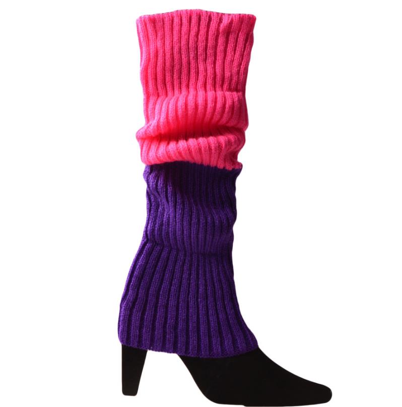 Women Ribbed Knit Leg Warmers Knee High Socks for Sports Yoga Dance 80's music themed party Props rainbow color