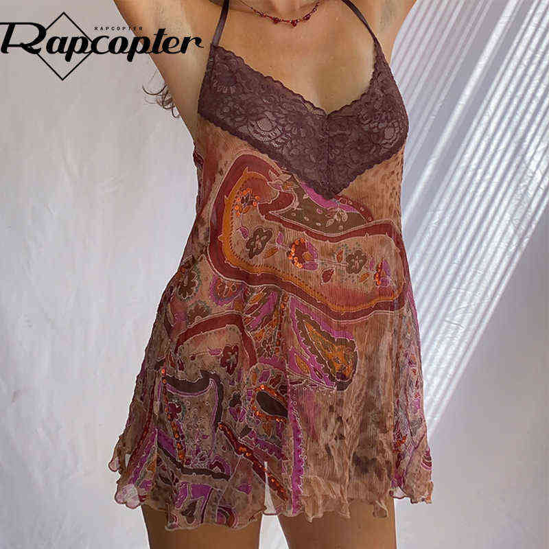 Rapcopter y2k Chiffon Printed Spaghetti Strap Dress Lace V Neck Backless Sexy Mini Dress Boho Frill Cute Short Dress Women Party Y220304, Brown
Rapcopter y2k Chiffon Printed Spaghetti Strap Dress Lace V Neck Backless Sexy Mini Dress Boho Frill Cute Short Dress Women Party Y220304, Brown