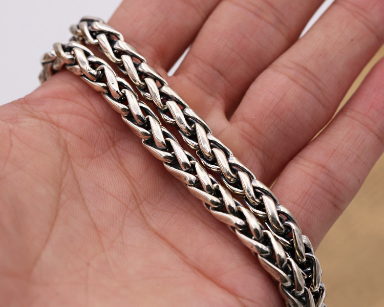 925 sterling silver jewelry handmade braided wire link chain necklace American European antique silver punk style designer necklaces for men
