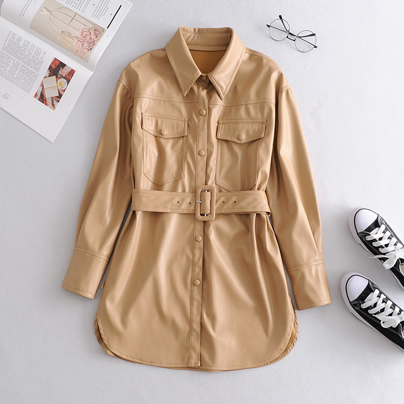 Motorcycle Women Leather Shirt Street Personality Metal Single Buttons Pu Shirt Autumn Winter Casual Long Sleeve Tops Blouse 201020