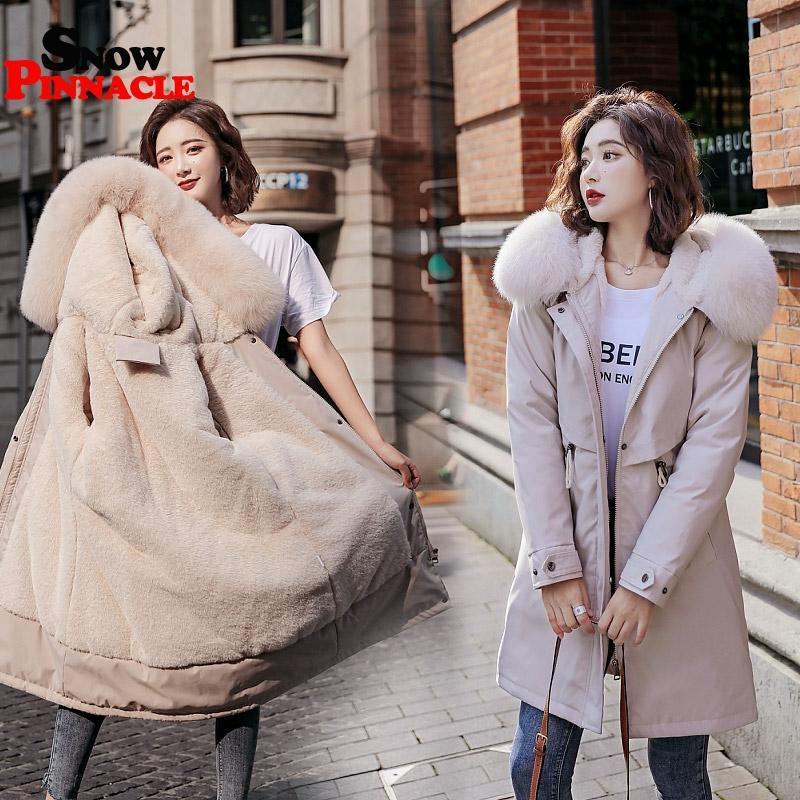 Winter Women fleece inside parkas plus size thick warm mid-Long Hooded parkas Jackets fur inside female slim padding parkas LJ201127
