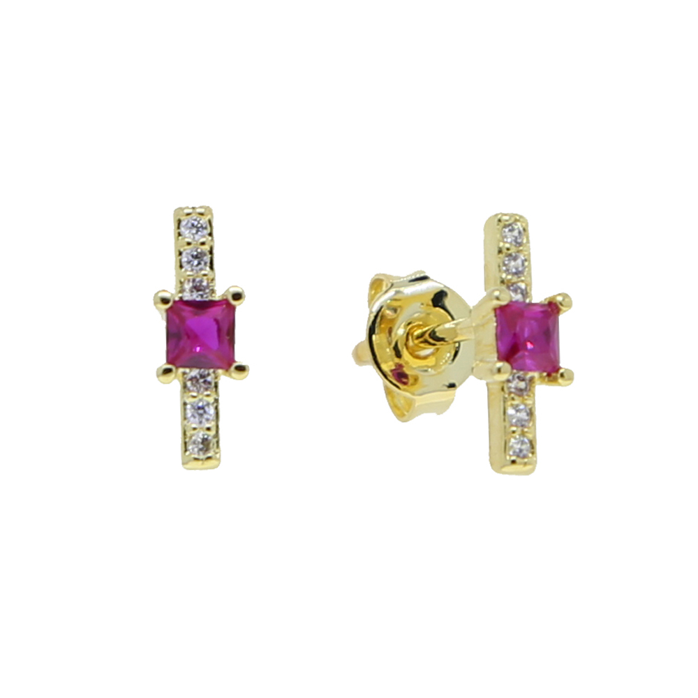geometric gold plated 925 sterling silver women girl multi piercing jewelry colorful cz bar stud earring valenlines day gift