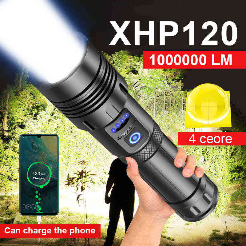 Super 120 Most Powerful Led Flashlight 90 High Power Torch light Rechargeable Tactical flashlight 18650 Usb Camping Lamp 220