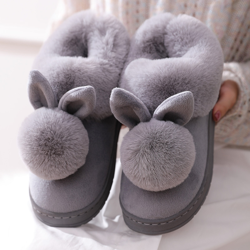 Women Shoes With Rabbit Ear Winter Slippers Fluffy Indoor Shoes Lady X1020