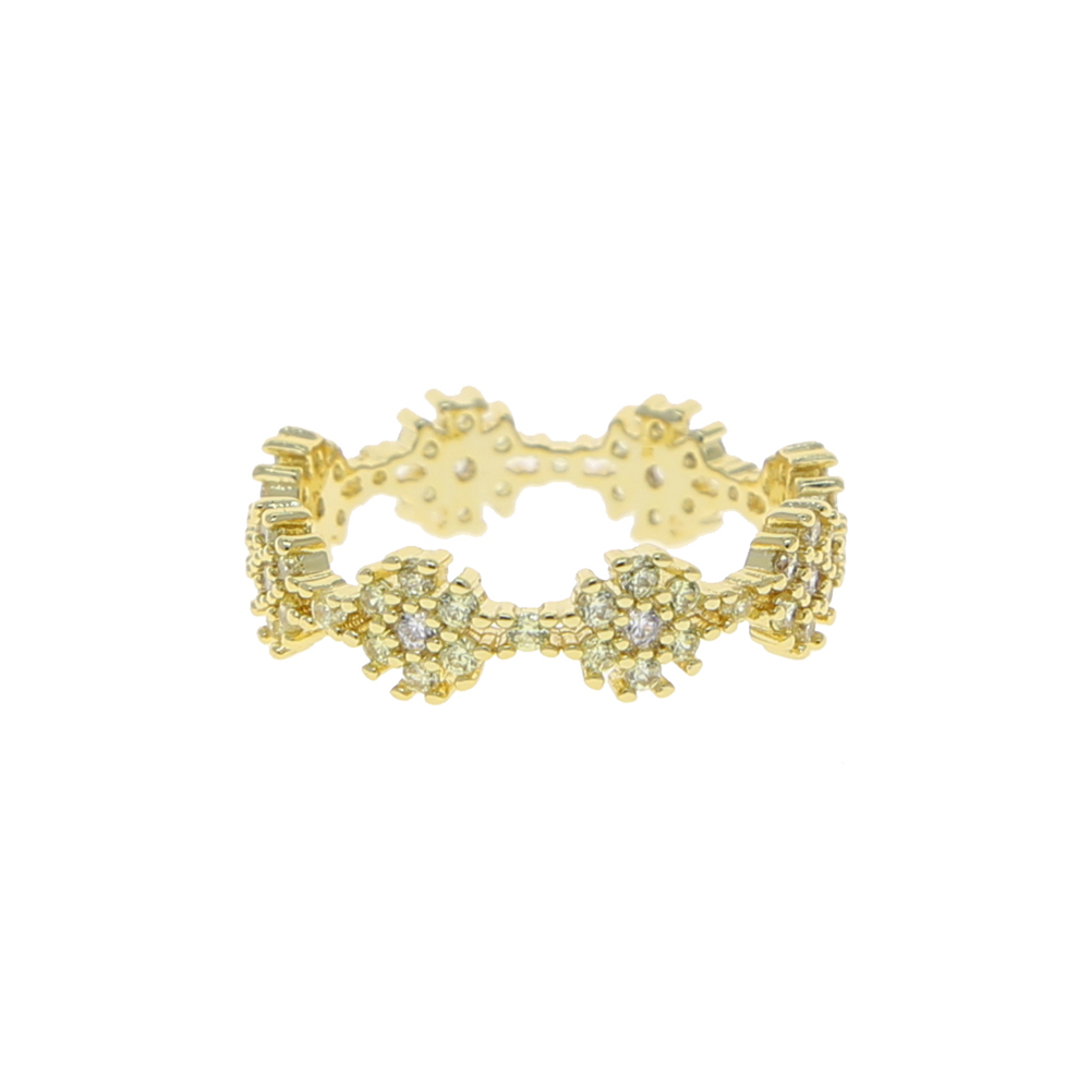 2024 Spring New Design Gold Metal Color Prong Set Yellow CZ Dainty Daisy Flower Band Women Finger Ring Fashion